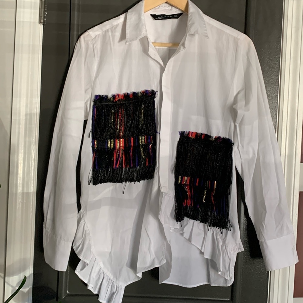 🖤🤍ZARA Embellished White Blouse